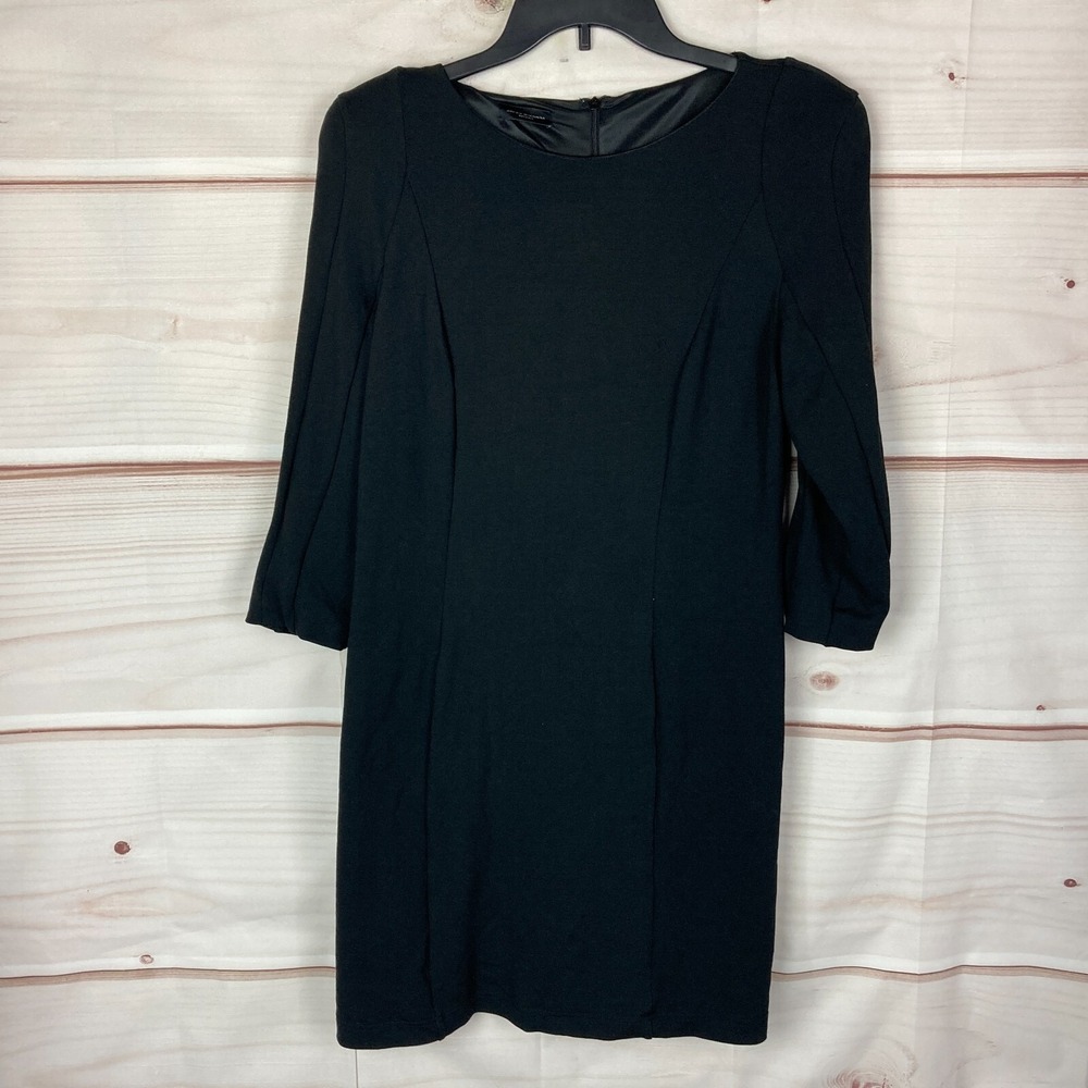 Javier Simorra Dress‎ Womens 6 Black Ponte Knit 3/4 Sleeve Sheath Shoulder Pads